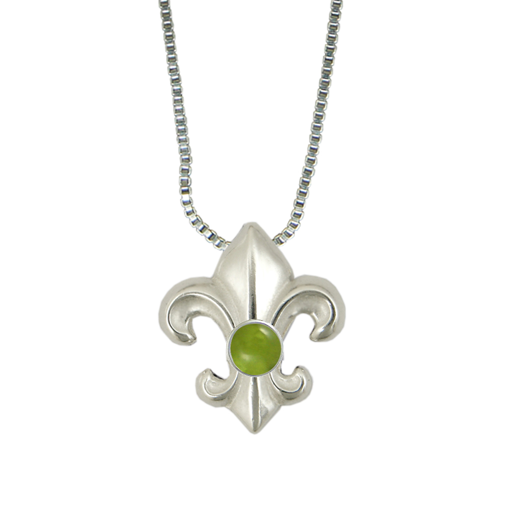 Sterling Silver Fleur de Lis Pendant Necklace With Peridot